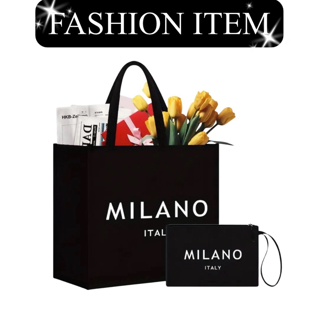 PURSE: Black Tote w/Matching Makeup Bag, NIP